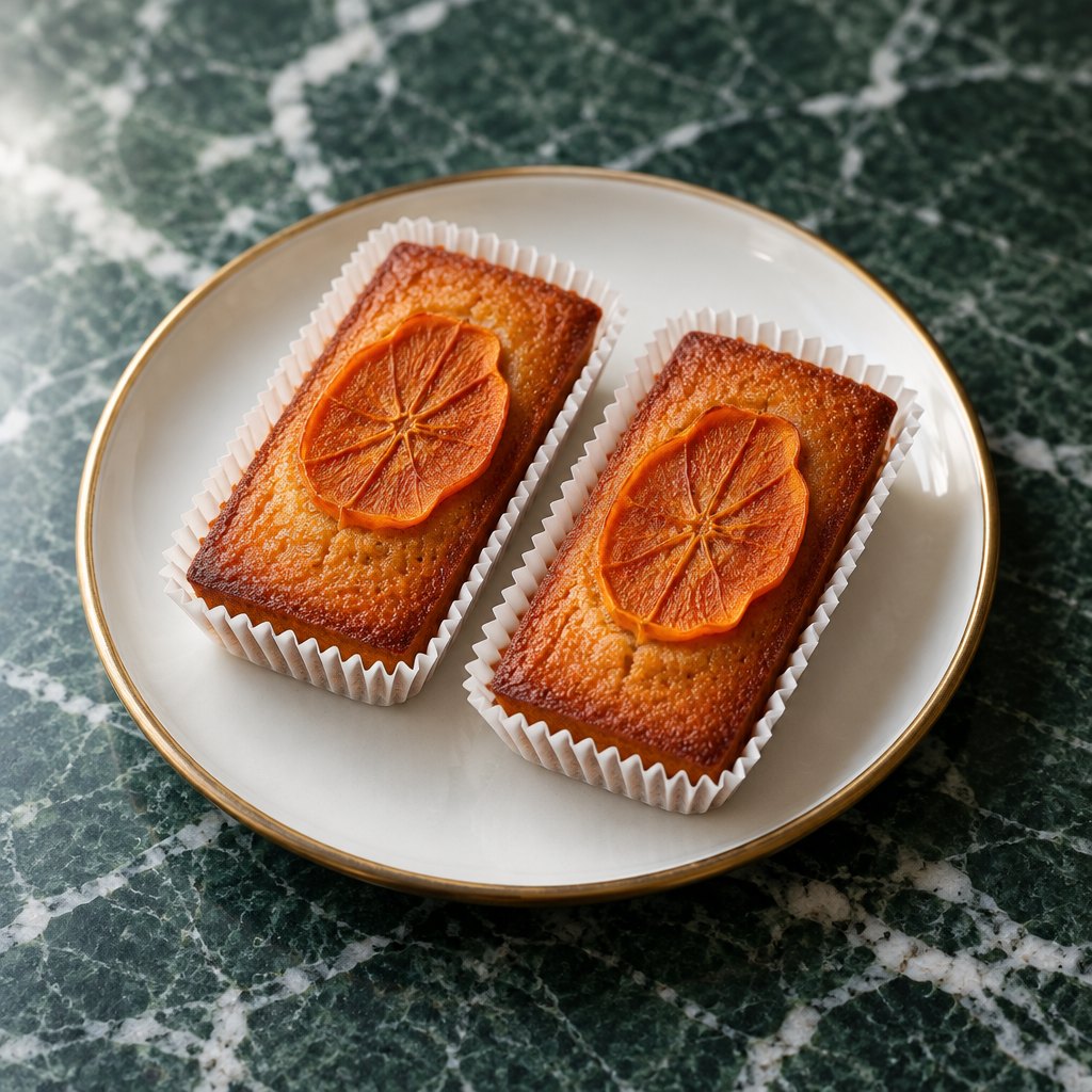 Two financiers topped with dried persimmon