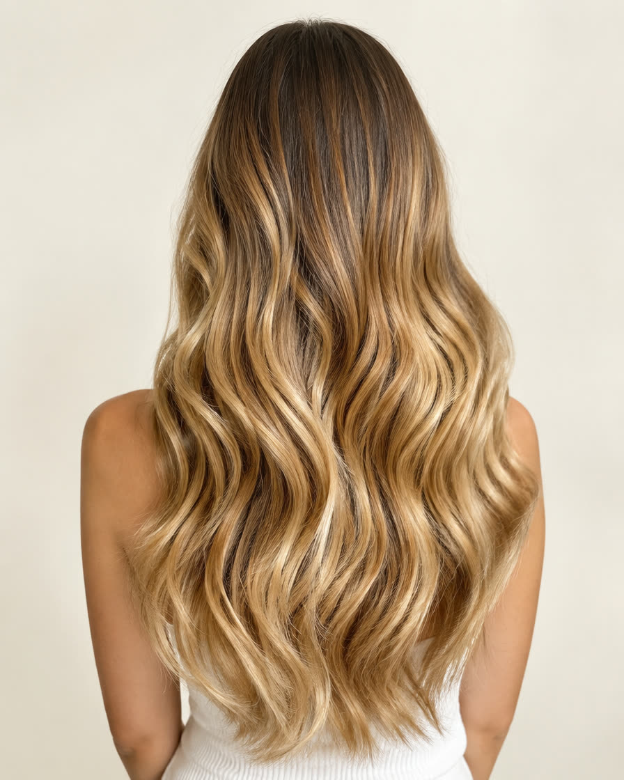 Long hair with hand-painted honey lights