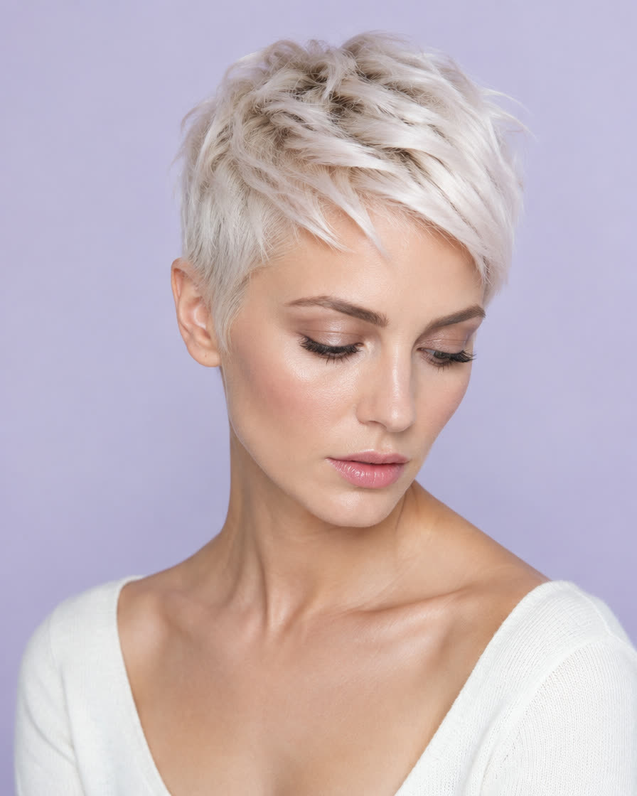 Icy platinum pixie cut